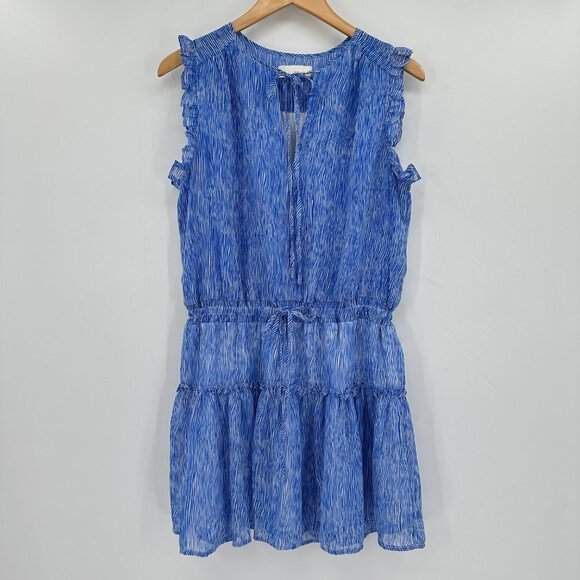 Pinch Blue Alys Wavy Tiered Lined Sleeveless Fit Flare Striped Medium Mini Dress - Picture 3 of 8